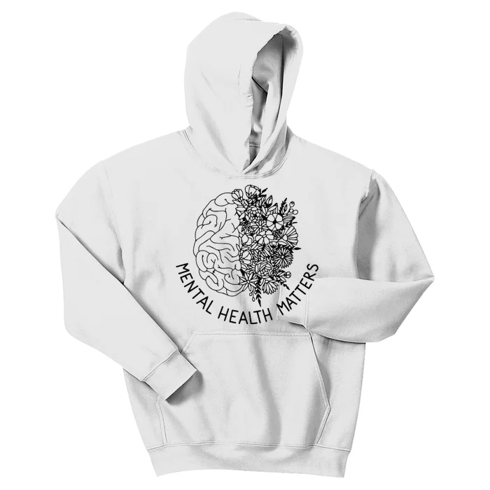 Mental Health Matters Human Brain Flowers Health Awareness Kids Hoodie