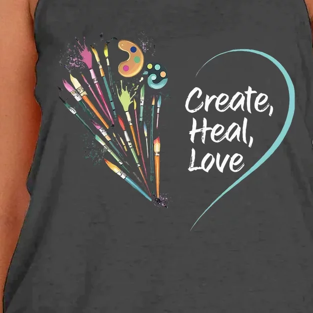 Mental Health Matters Create Heal Love Funny Art Therapy Mom Women's Knotted Racerback Tank