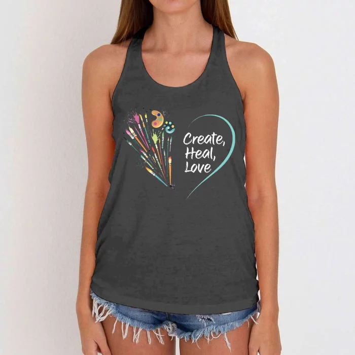 Mental Health Matters Create Heal Love Funny Art Therapy Mom Women's Knotted Racerback Tank