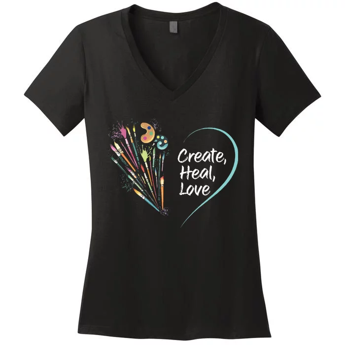 Mental Health Matters Create Heal Love Funny Art Therapy Mom Women's V-Neck T-Shirt