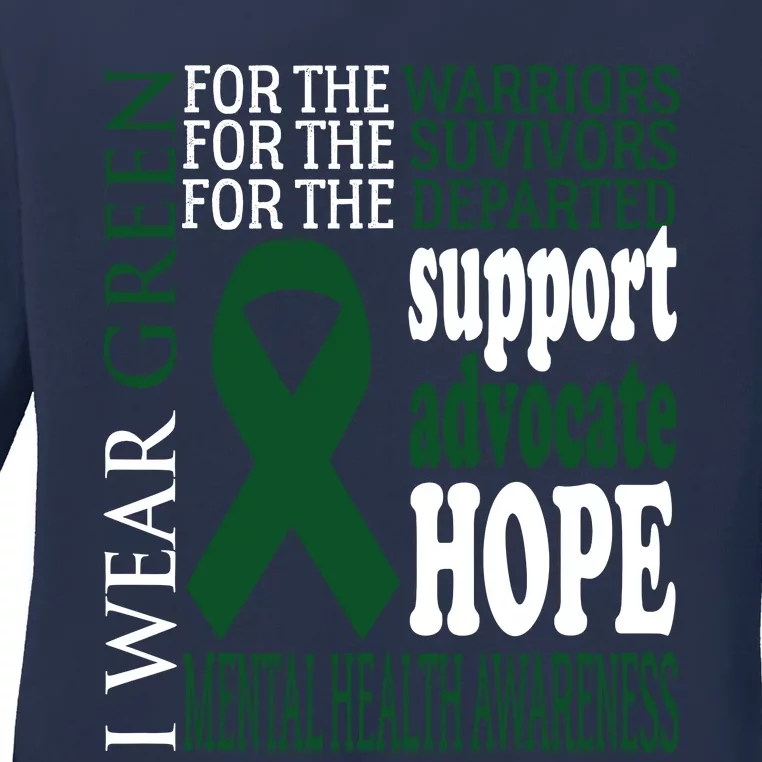 Mental Health Matters Green Ribbon Mental Health Awareness Ladies Long Sleeve Shirt