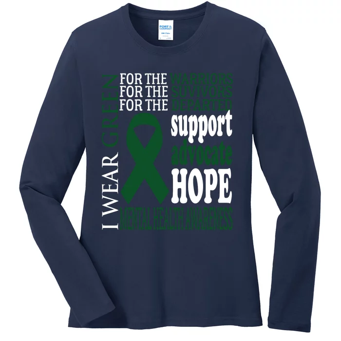 Mental Health Matters Green Ribbon Mental Health Awareness Ladies Long Sleeve Shirt