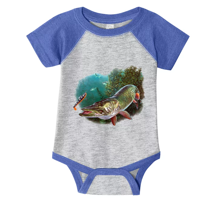 Muskie Hunter Musky Fisher Lure Fly Fishing Novelty Funny Gift Infant Baby Jersey Bodysuit