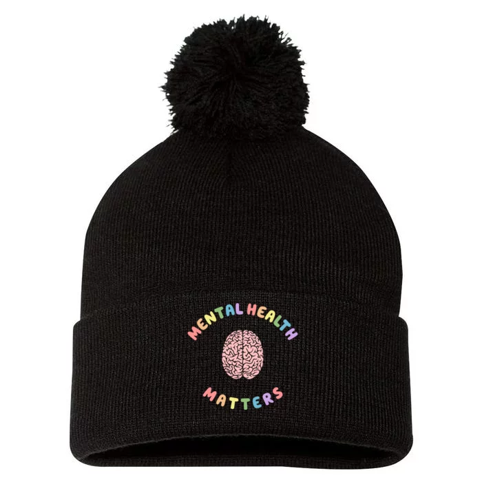 Mental Health Matters Rainbow Brain Awareness Pom Pom 12in Knit Beanie