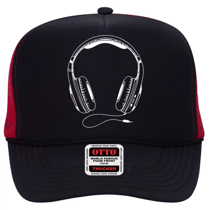 Music Headphones High Crown Mesh Trucker Hat