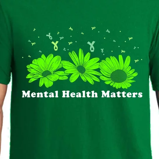 Mental Health Matters Sunflower May Green Awareness Ribbons Pajama Set