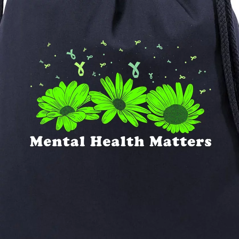 Mental Health Matters Sunflower May Green Awareness Ribbons Drawstring Bag