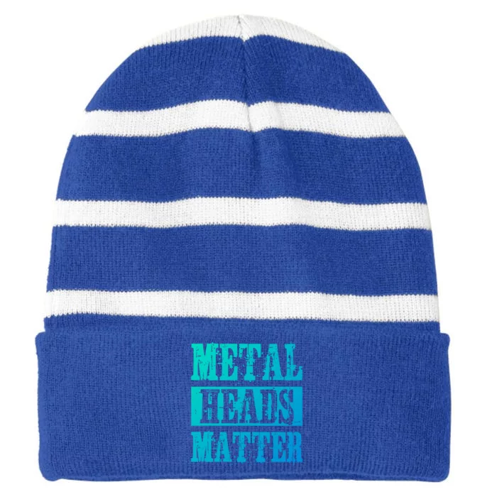 Metal Heads Matter Heavy Black Death Metal Fan Music Gift Striped Beanie with Solid Band