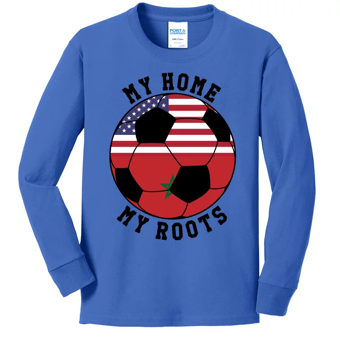 My Home My Roots Morocco Flag Soccer Gift Kids Long Sleeve Shirt