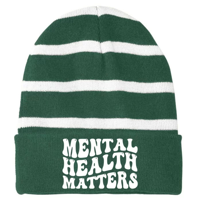 Mental Health Matters Groovy Retro Striped Beanie with Solid Band