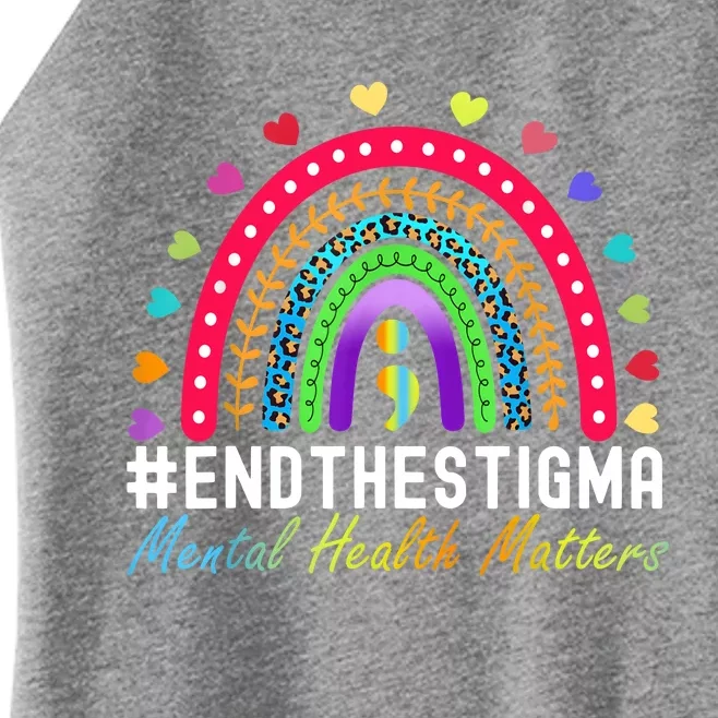 Mental Health Matters End The Stigma Rainbow Leopard Boho Women’s Perfect Tri Rocker Tank