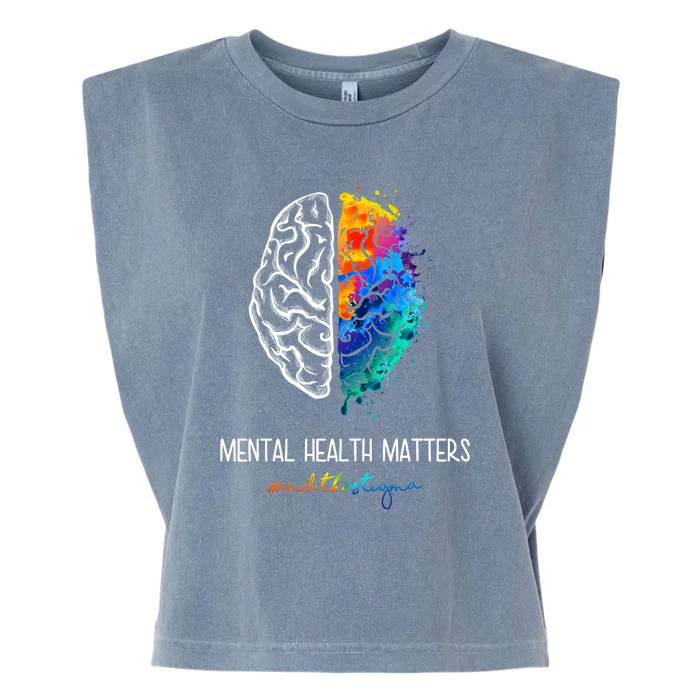 Mental Health Matter End The Stigma Colorful Brain Garment-Dyed Women's Muscle Tee