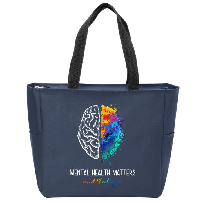 Mental Health Matter End The Stigma Colorful Brain Zip Tote Bag