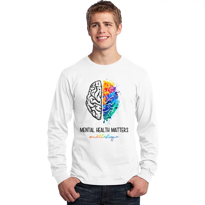 Mental Health Matter End The Stigma Colorful Brain Long Sleeve Shirt