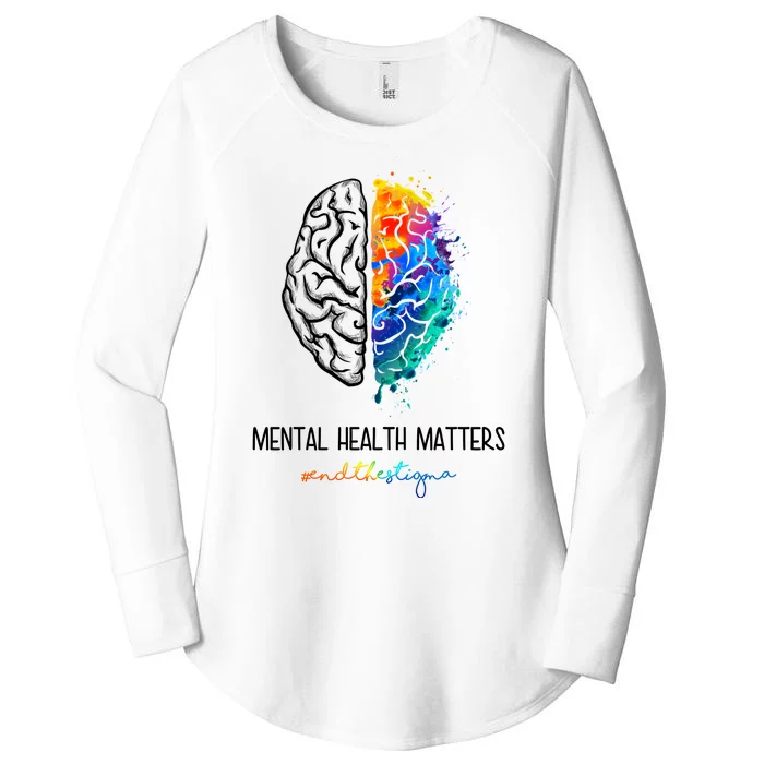 Mental Health Matter End The Stigma Colorful Brain Women's Perfect Tri Tunic Long Sleeve Shirt