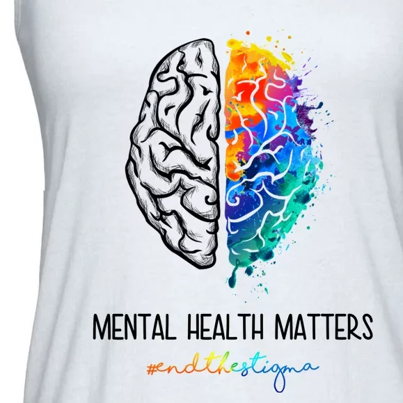 Mental Health Matter End The Stigma Colorful Brain Ladies Essential Flowy Tank