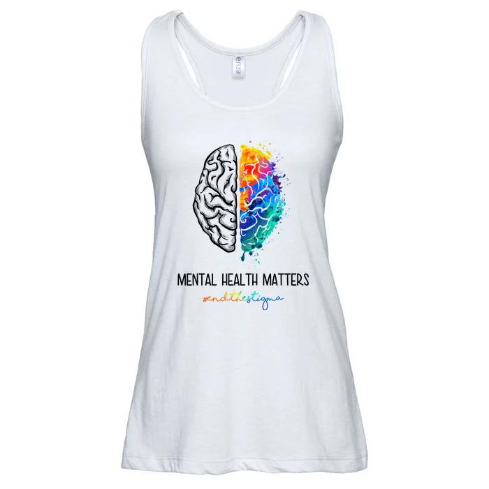 Mental Health Matter End The Stigma Colorful Brain Ladies Essential Flowy Tank