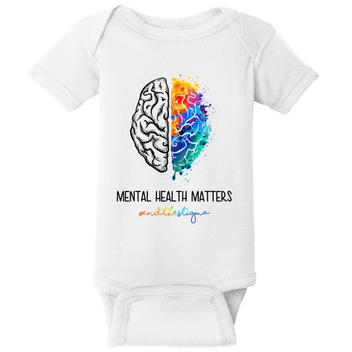 Mental Health Matter End The Stigma Colorful Brain Baby Bodysuit