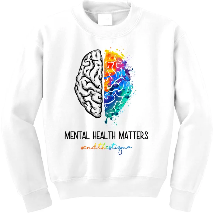 Mental Health Matter End The Stigma Colorful Brain Kids Sweatshirt