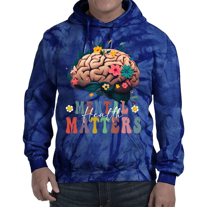 Mental Health Matters Brain Illness Awareness Vintage Groovy Tie Dye Hoodie