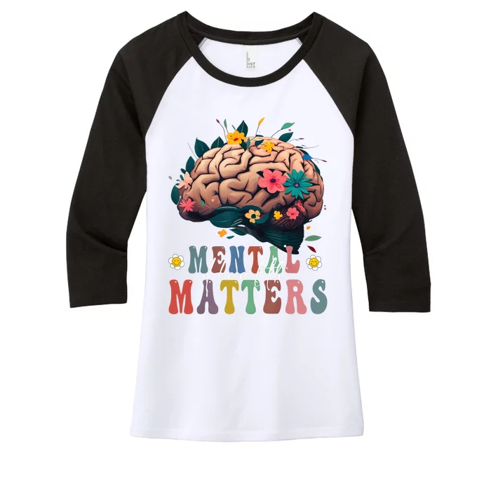 Mental Health Matters Brain Illness Awareness Vintage Groovy Women's Tri-Blend 3/4-Sleeve Raglan Shirt