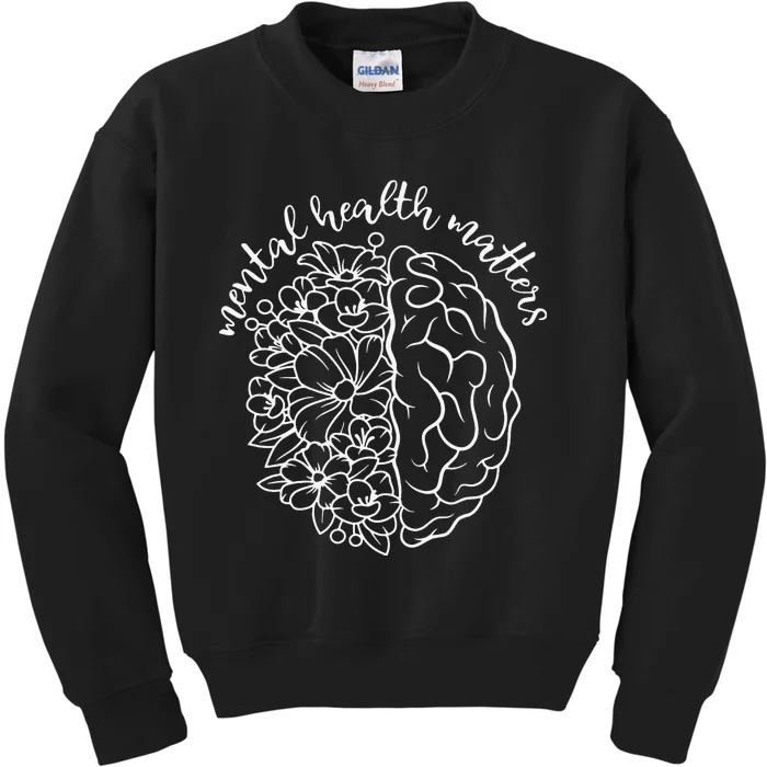 Mental Health Matters Be Kind  Gifts Floral Brain Kids Sweatshirt