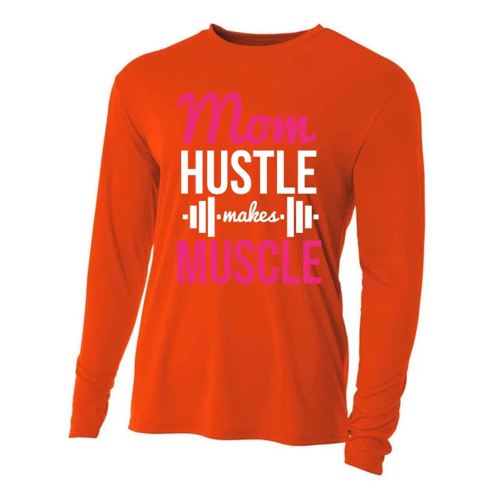 Mom Hustle Makes Muscle Funny Mother Fitness Rhyme Workout Funny Gift Cooling Performance Long Sleeve Crew