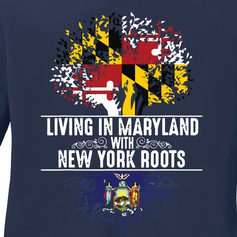 Maryland Home New York Roots State Tree Flag Love Gift Ladies Long Sleeve Shirt