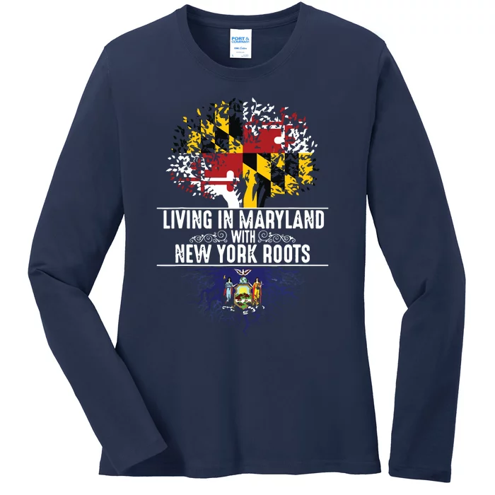 Maryland Home New York Roots State Tree Flag Love Gift Ladies Long Sleeve Shirt