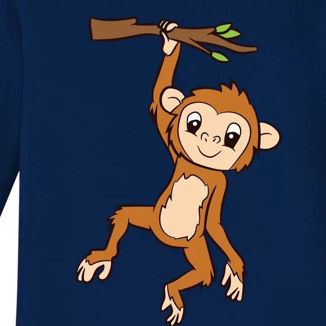 Monkey Hanging On Branch Ape Cute Monkey Baby Long Sleeve Bodysuit