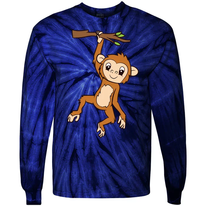 Monkey Hanging On Branch Ape Cute Monkey Tie-Dye Long Sleeve Shirt