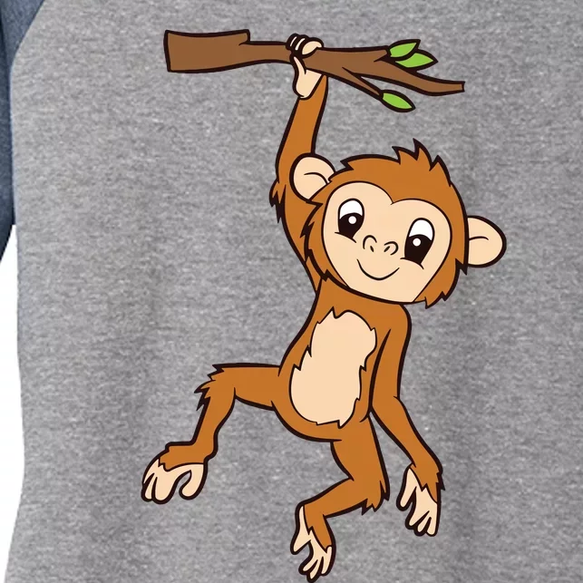 Monkey Hanging On Branch Ape Cute Monkey Women's Tri-Blend 3/4-Sleeve Raglan Shirt