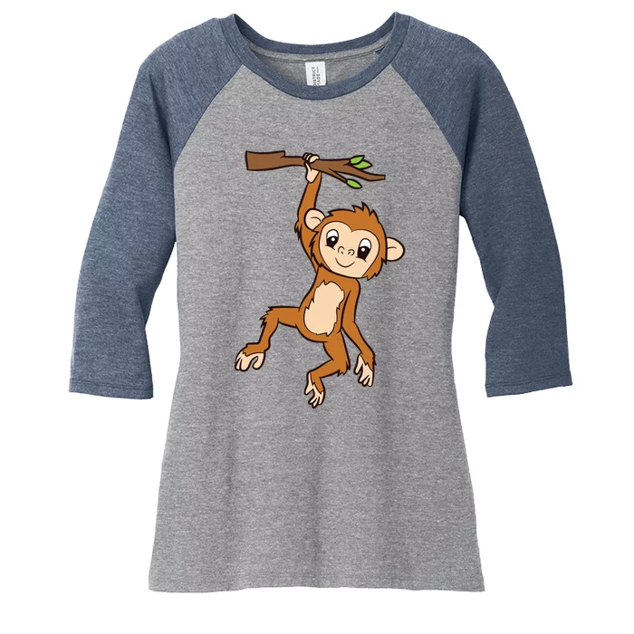 Monkey Hanging On Branch Ape Cute Monkey Women's Tri-Blend 3/4-Sleeve Raglan Shirt