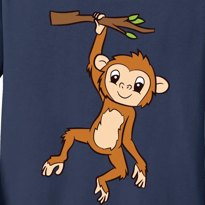 Monkey Hanging On Branch Ape Cute Monkey Kids Long Sleeve Shirt