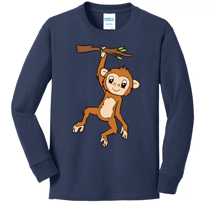 Monkey Hanging On Branch Ape Cute Monkey Kids Long Sleeve Shirt