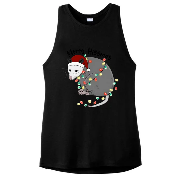 Merry Hissmas Opossum Christmas Ladies Tri-Blend Wicking Tank