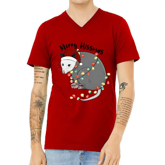 Merry Hissmas Opossum Christmas V-Neck T-Shirt