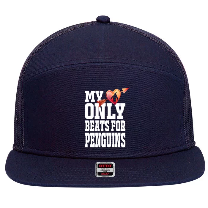 My Heart Only Beats For Penguins Funny Valentines Day Gift Funny Gift 7 Panel Mesh Trucker Snapback Hat