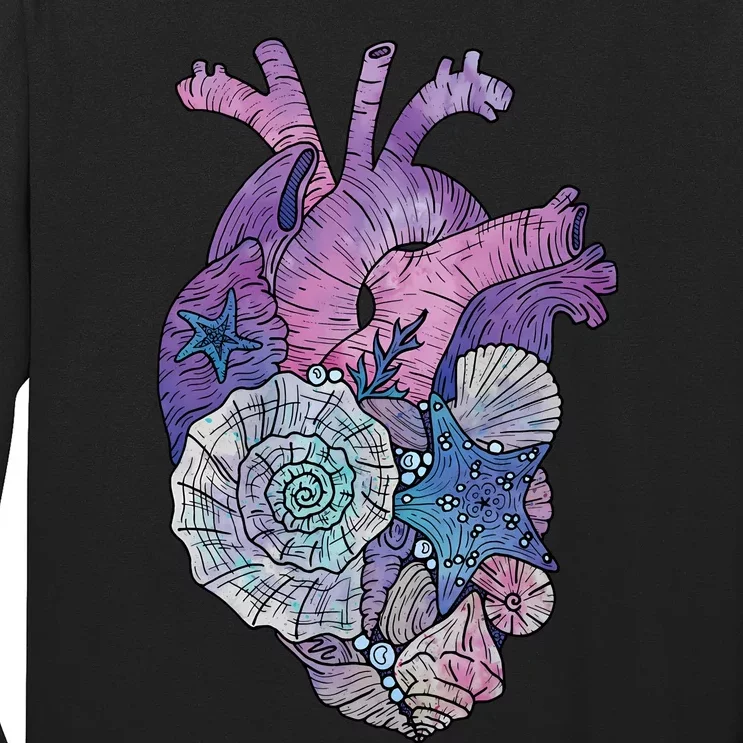 Mermaids Heart  Ocean Inspired Illustration Long Sleeve Shirt