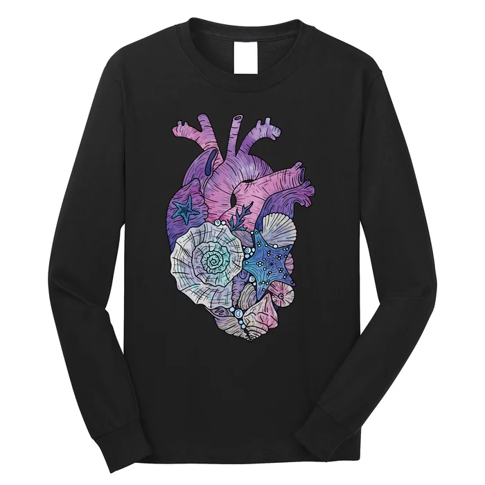 Mermaids Heart  Ocean Inspired Illustration Long Sleeve Shirt