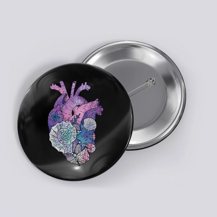 Mermaids Heart  Ocean Inspired Illustration Button