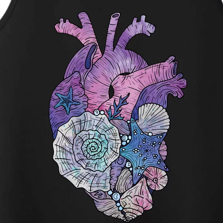 Mermaids Heart  Ocean Inspired Illustration Performance Tank