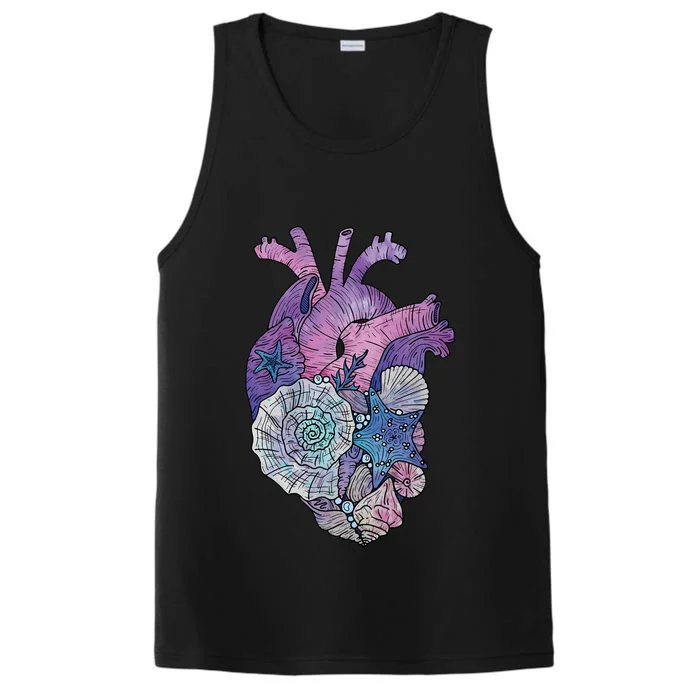 Mermaids Heart  Ocean Inspired Illustration Performance Tank