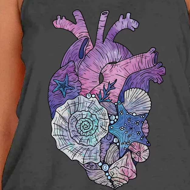 Mermaids Heart  Ocean Inspired Illustration Women's Knotted Racerback Tank