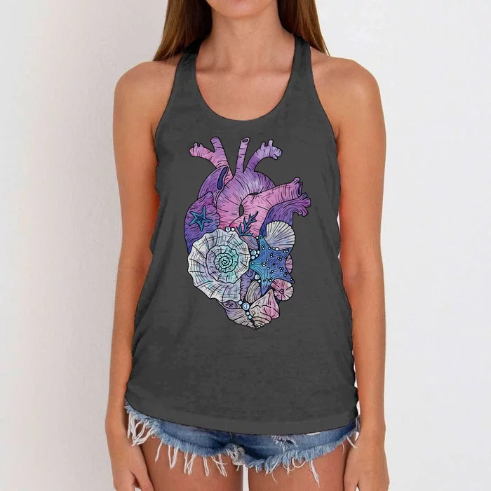 Mermaids Heart  Ocean Inspired Illustration Women's Knotted Racerback Tank