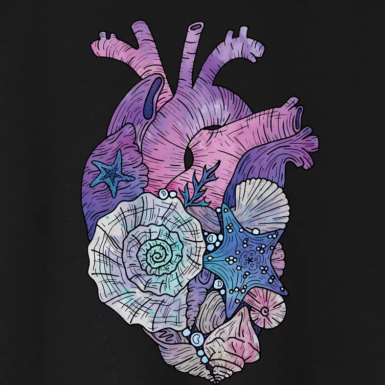 Mermaids Heart  Ocean Inspired Illustration Women's Crop Top Tee