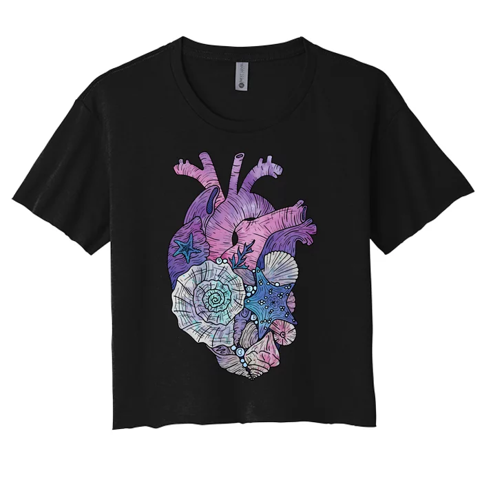 Mermaids Heart  Ocean Inspired Illustration Women's Crop Top Tee