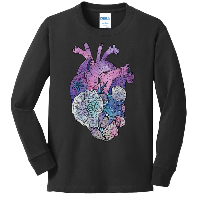 Mermaids Heart  Ocean Inspired Illustration Kids Long Sleeve Shirt