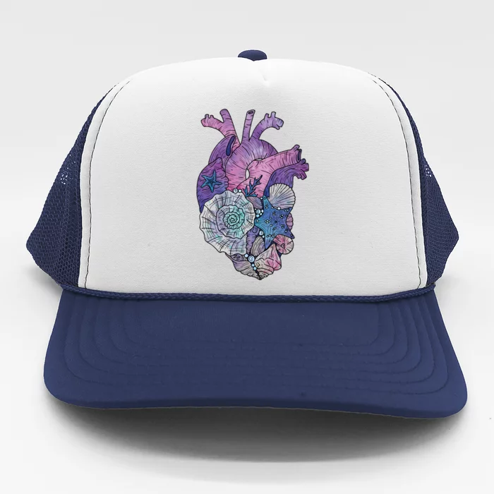 Mermaids Heart  Ocean Inspired Illustration Trucker Hat