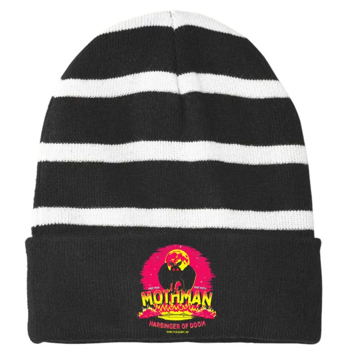 Mothman Harbinger Of Doom! Funny Cute Cryptid Creature Striped Beanie with Solid Band